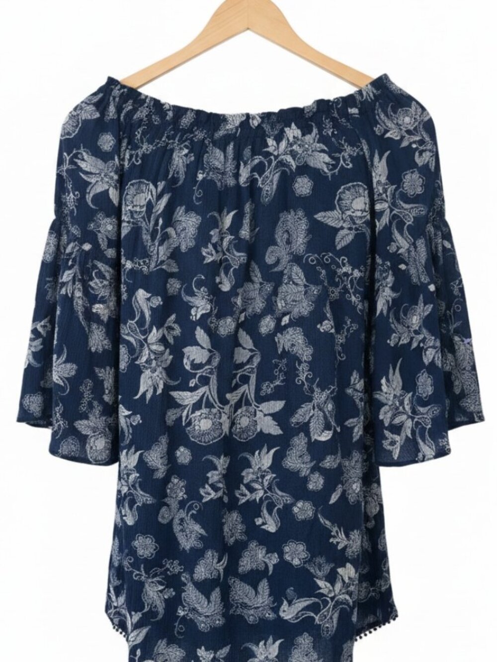 Knox Rose Off‑Shoulder Blue Floral Boho Dress – S